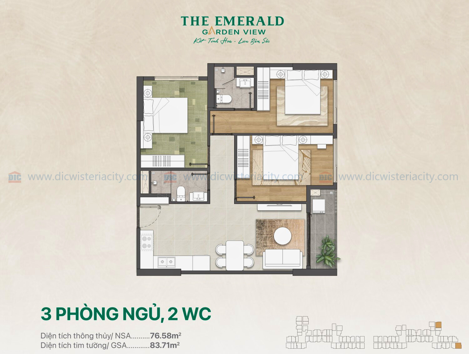 Căn 3pn The Emerald Garden View